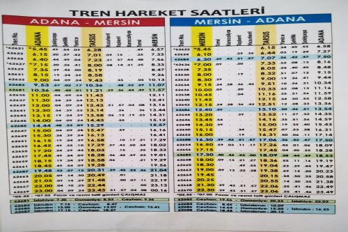 MERSİN-ADANA VE ADANA - MERSİN arası tren sefer saatleri